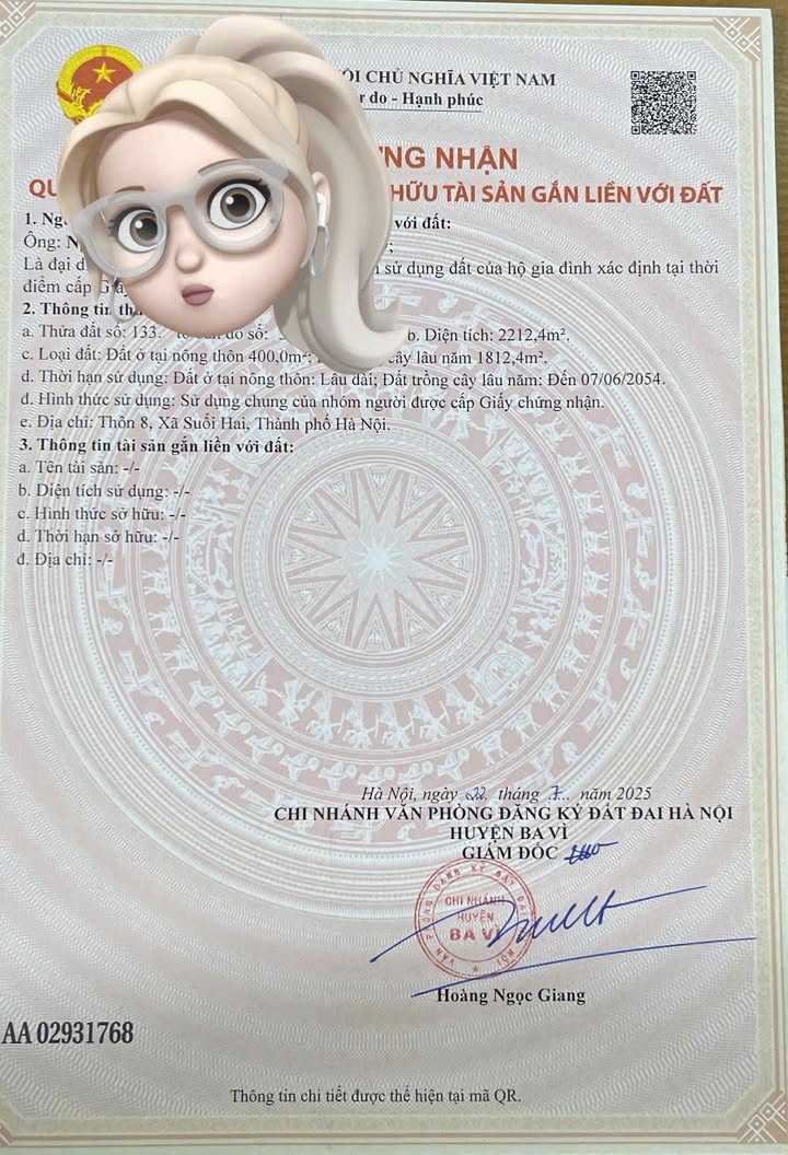 Lô đất chính chủ Thôn 8, xã Suối Hai, Ba Vì 2212m² - Giá chỉ 6.6 tỷ, đầu tư sinh lời!