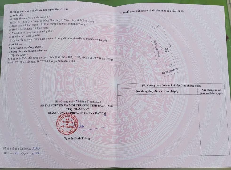 Đất thổ cư Đồng Phúc Yên Dũng 100m² - Mặt tiền rộng, vị trí đắc địa!