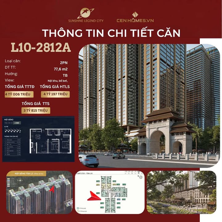 Căn hộ 2PN Tòa L10 Sunshine Legend City 78m² giá chỉ 3.815 tỷ - Cơ hội đầu tư lý tưởng!