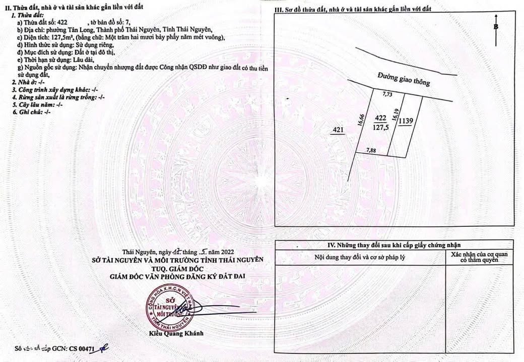 Đất nền Tân Long Thái Nguyên 127m² giá chỉ 1 tỷ - Cơ hội đầu tư hấp dẫn!