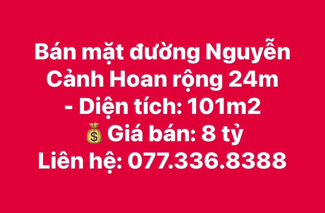 Bán FrontHouse đường Nguyễn Cảnh Hoan Vinh 101m² giá 8 tỷ - Mặt tiền rộng 24m!