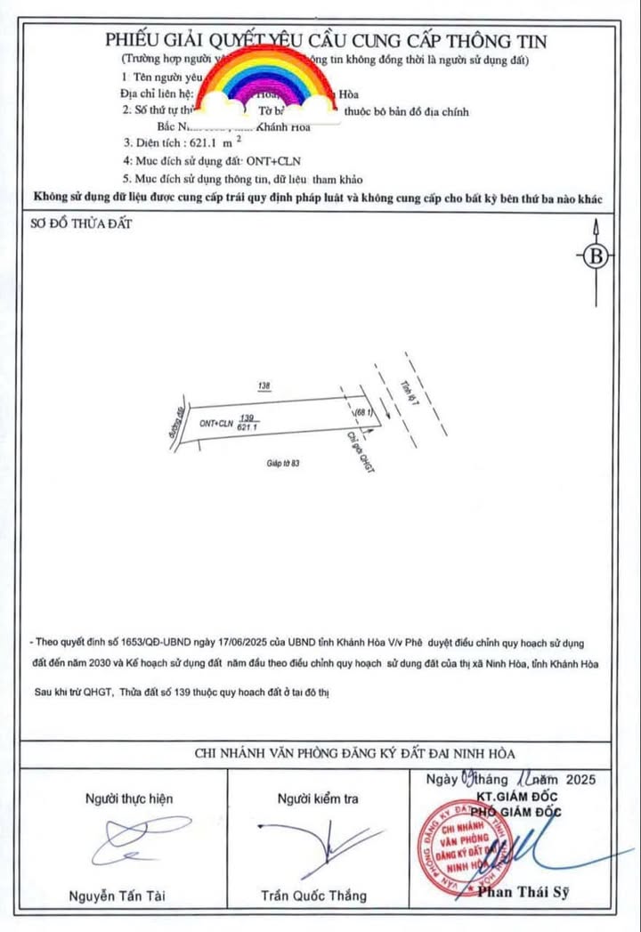 Đất nền Ninh Thọ, Ninh Hòa 621,1m² giá 2.2 tỷ - Vị trí đẹp cho kinh doanh!