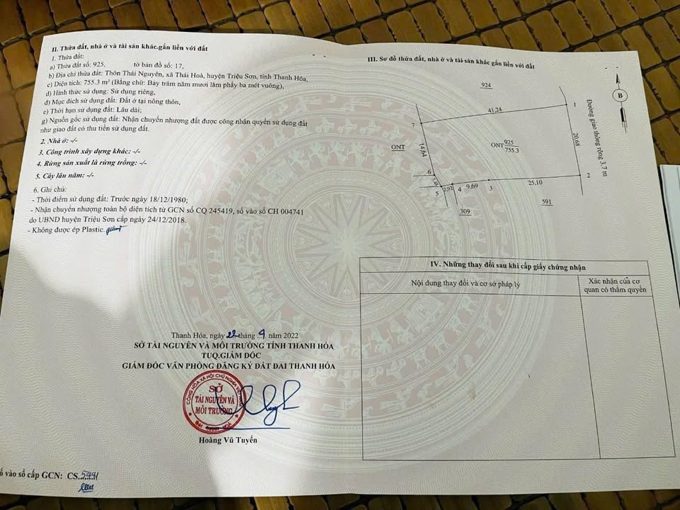 Đất nền chính chủ tại xã Tân Ninh, huyện Triệu Sơn - 755,3m² đầy tiềm năng!