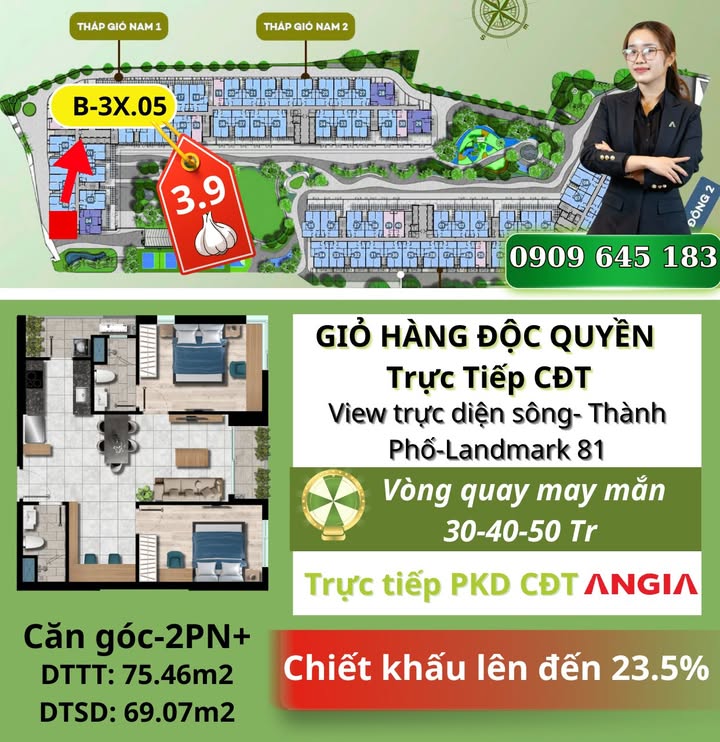 Căn hộ Landmark 81 Bình Thạnh 75.46m² giá thỏa thuận - Căn góc view trực diện Landmark 81!