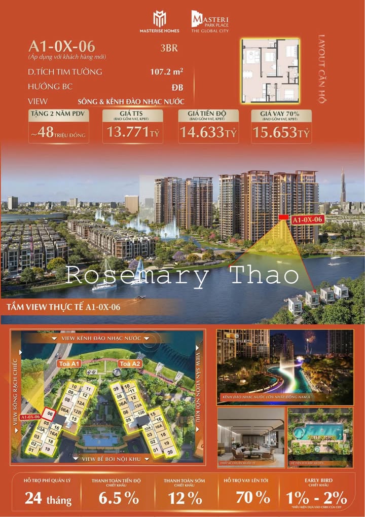 Căn hộ 3 phòng ngủ Masteri Park Place, Thủ Đức 99.9m² giá chỉ 13.771 tỷ - View công viên tuyệt đẹp!