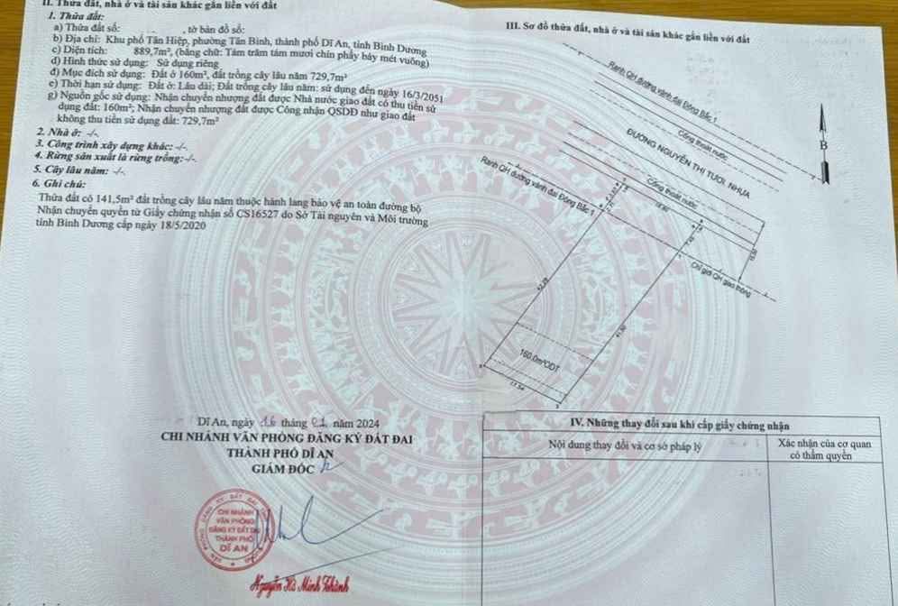 Đất mặt tiền Nguyễn Thị Tươi, Dĩ An 889m² giá 16 tỷ - Cơ hội đầu tư sinh lời!