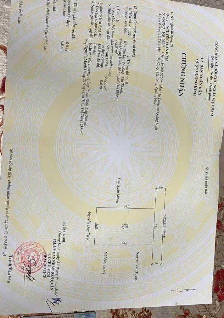 Đất nền Tân Thành, Dương Kinh 792m² giá chỉ 1x triệu/m² - Cơ hội đầu tư hấp dẫn!