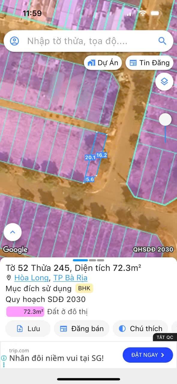 Đất nền Hòa Long Bà Rịa 72,5m² giá 1,19 tỷ - Chính chủ bán gấp!