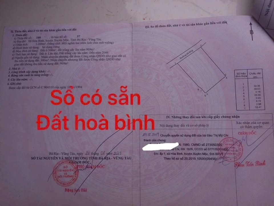 Lô đất nhà vườn Hòa Hội 1209m² giá 5 tỷ - Sổ đỏ chính chủ, đầu tư sinh lời!