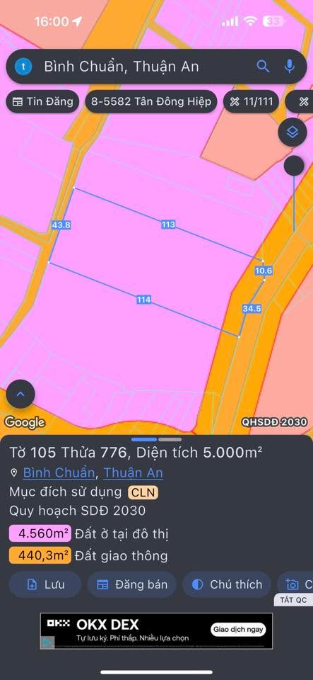 Đất 2 mặt tiền đường Bình Chuẩn 5,000m² giá 110 tỷ - Phân lô cực tốt cho doanh nghiệp!