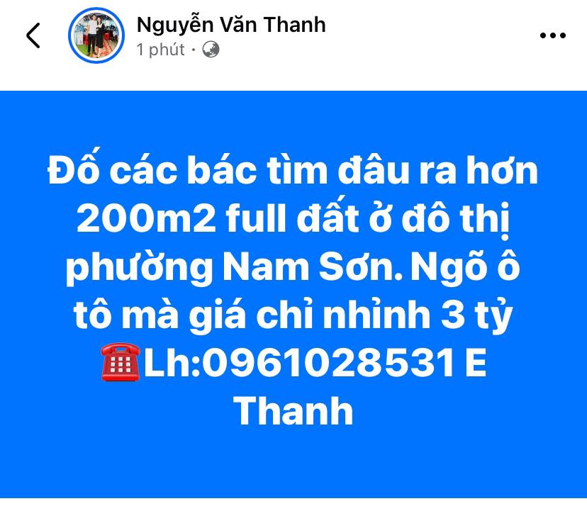 Đất thổ cư Nam Sơn 200m² giá 3.2 tỷ - Cơ hội đầu tư hiếm có!