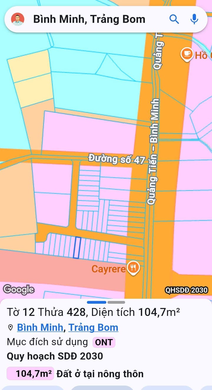 Đất thổ cư 105m² tại xã Bình Minh, Trảng Bom - Sổ hồng riêng, giá 1 tỷ!