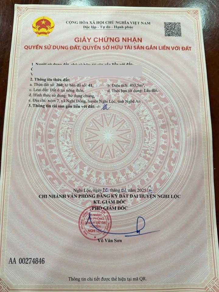 Đất thổ cư Nghi Lộc 433.5m² giá thỏa thuận - Tiềm năng đầu tư sinh lời cao!