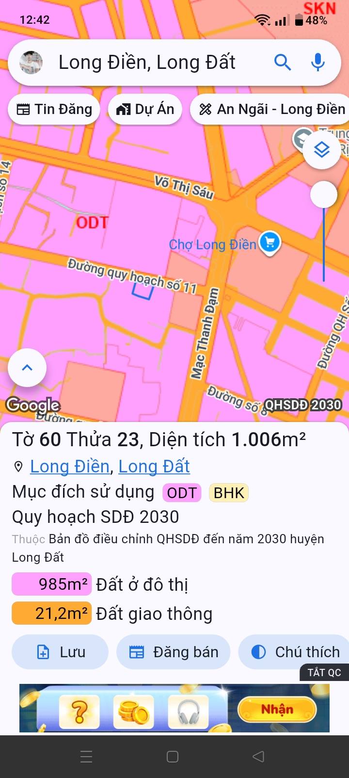 Đất nền Long Điền Bà Rịa - Vũng Tàu 1.006m² giá 14.5 tỷ - Vị trí đắc địa cho đầu tư!