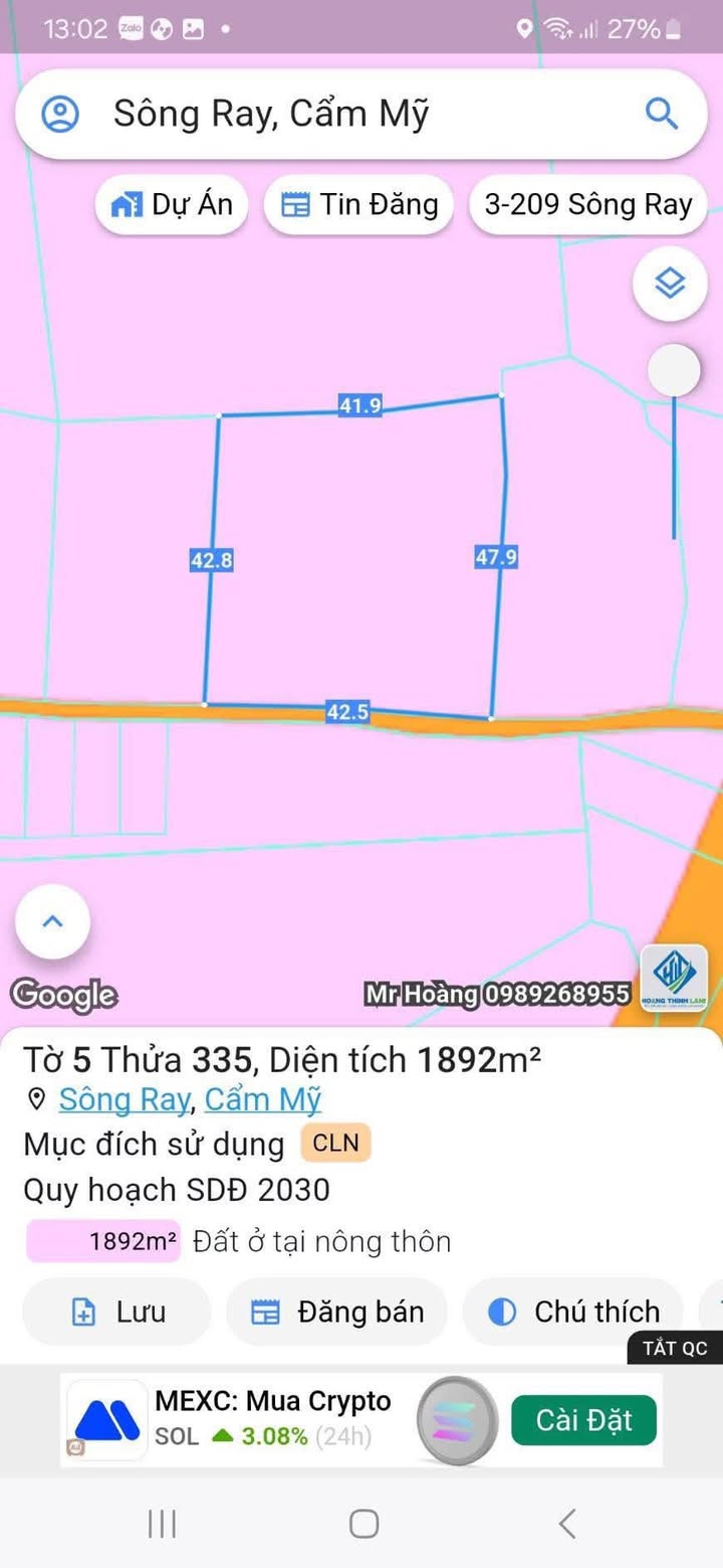 Đất Sào Phường Sông Ray Cẩm Mỹ 1892m² chỉ 800 triệu - Đầu tư sinh lời bền vững!