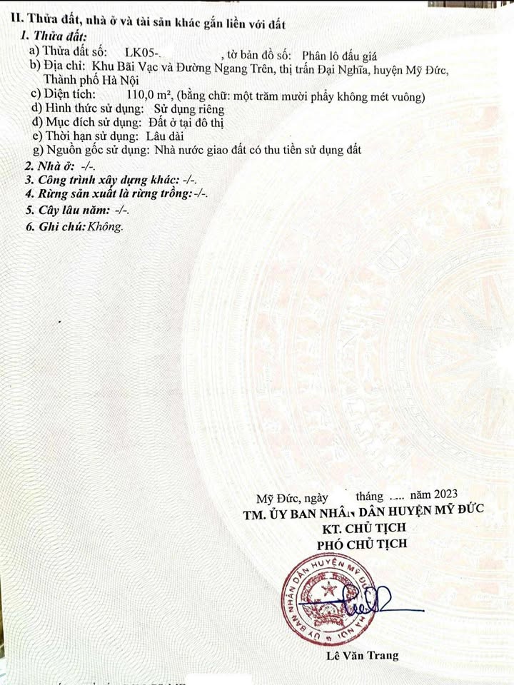 Đất bãi Vạc, Mỹ Đức 110m² - Hướng Đông Nam, Giá thương lượng hợp lý!