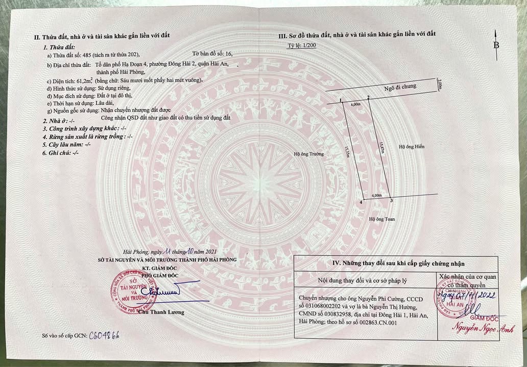 Đất mặt ngõ Hạ Đoạn 4, Đông Hải, Hải An, Hải Phòng 61,2m² giá 1,89 tỷ - Sổ đỏ chính chủ!