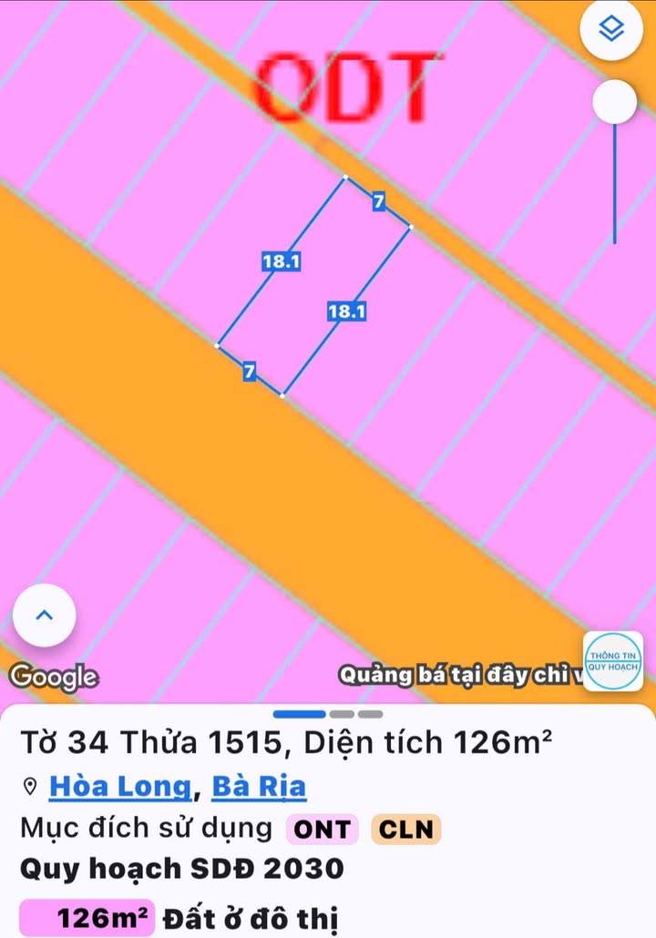 Đất thổ cư Hòa Long 126m² giá 1.29 tỷ - Nắm chủ, giá thương lượng!