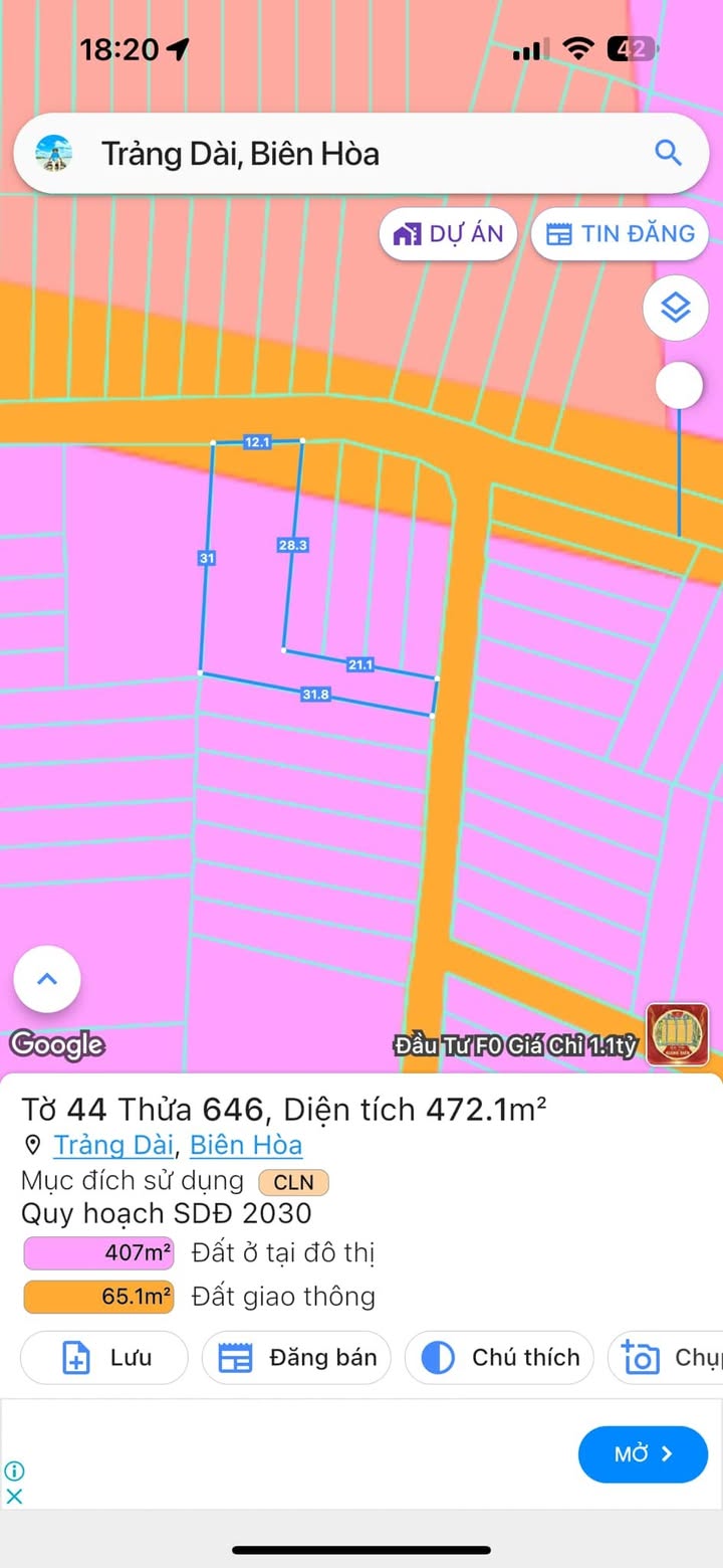 Lô đất biệt thự Trảng Dài 472m² giá 4 tỷ - Đầu tư sinh lời dễ dàng!