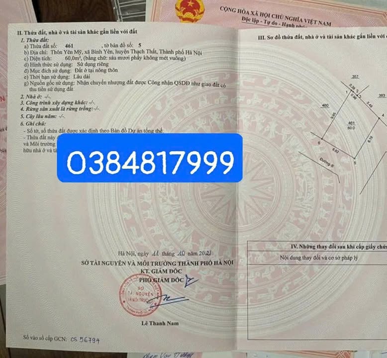 Đất nền Yên Mỹ Quốc Oai 60m² giá 2 tỷ - Lô góc đường thông ô tô vào tận đất!