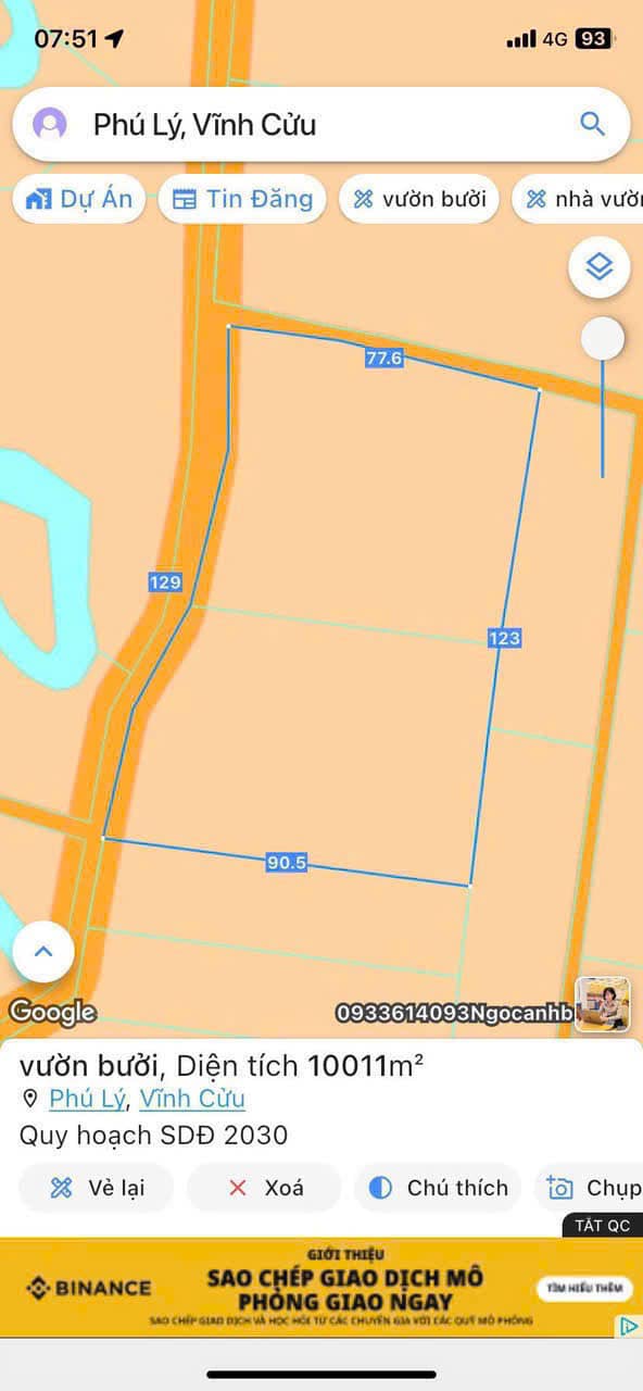 Đất vườn Bưởi Phú Lý Vĩnh Cửu 10.300m² giá 3.95 tỷ - Đầu tư sinh lời hấp dẫn!