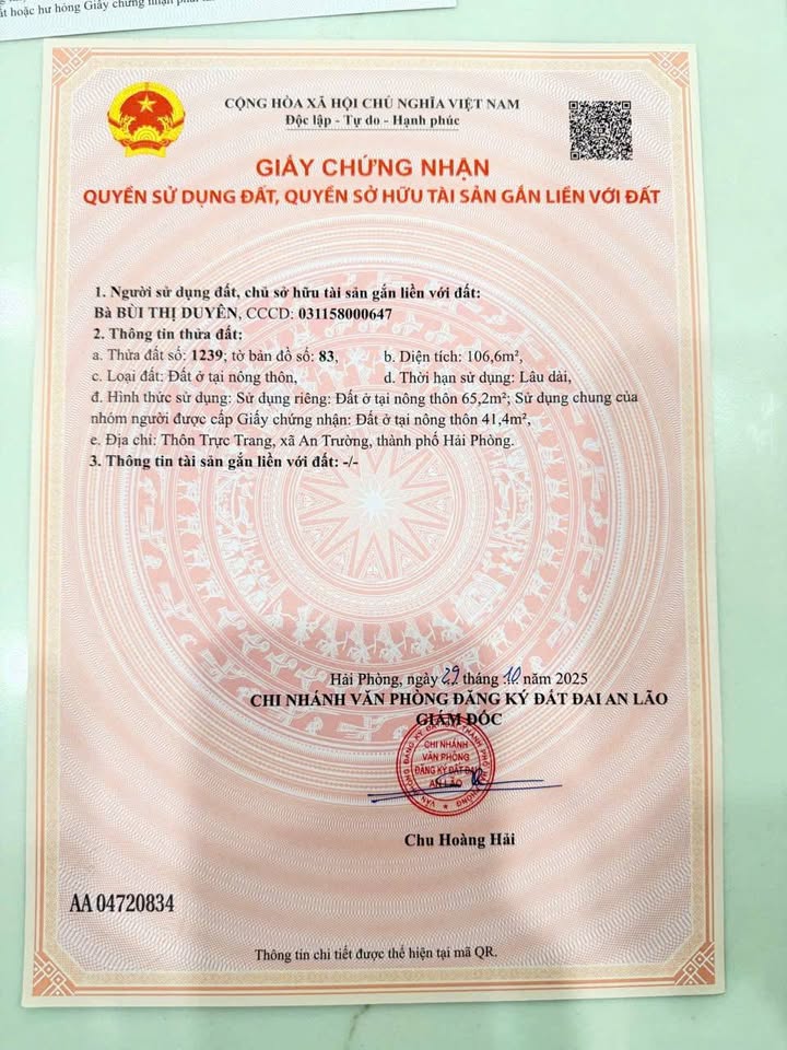 Đất Bát Trang An Lão 65m² giá 900 triệu - 2 mặt ngõ, đầu tư sinh lời!