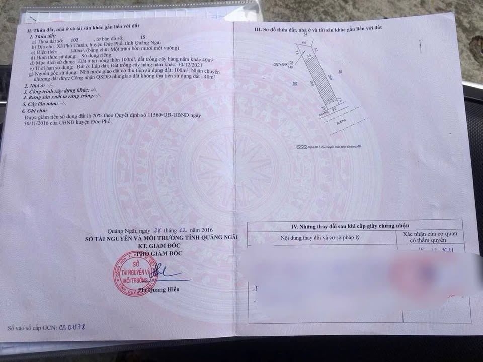 Đất nền mặt tiền đường Vinh Hiển, Phổ Thuận, Đức Phổ 140m² giá 620 triệu - Cơ hội đầu tư hấp dẫn!