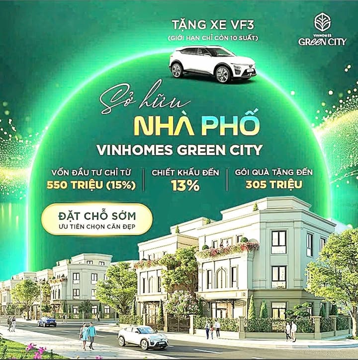 Townhouse Vinhomes Green City Hậu Nghĩa 75m² giá 5.5 tỷ - Sở hữu ngay xe VF3!