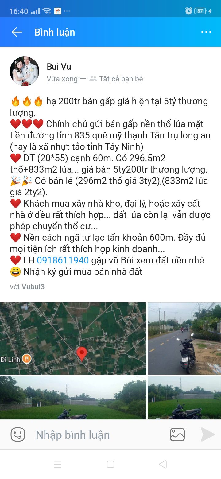 Đất nền thổ cư Nhựt Tảo 1129m² giá 5 tỷ - Sẵn sàng đầu tư!