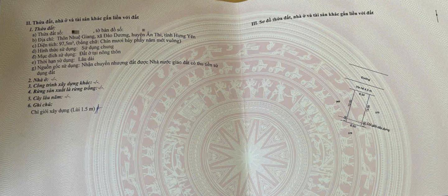 Đất đấu giá Đào Dương - Ân Thi 97.5m² giá chỉ 2.2 tỷ - Cơ hội đầu tư tốt!