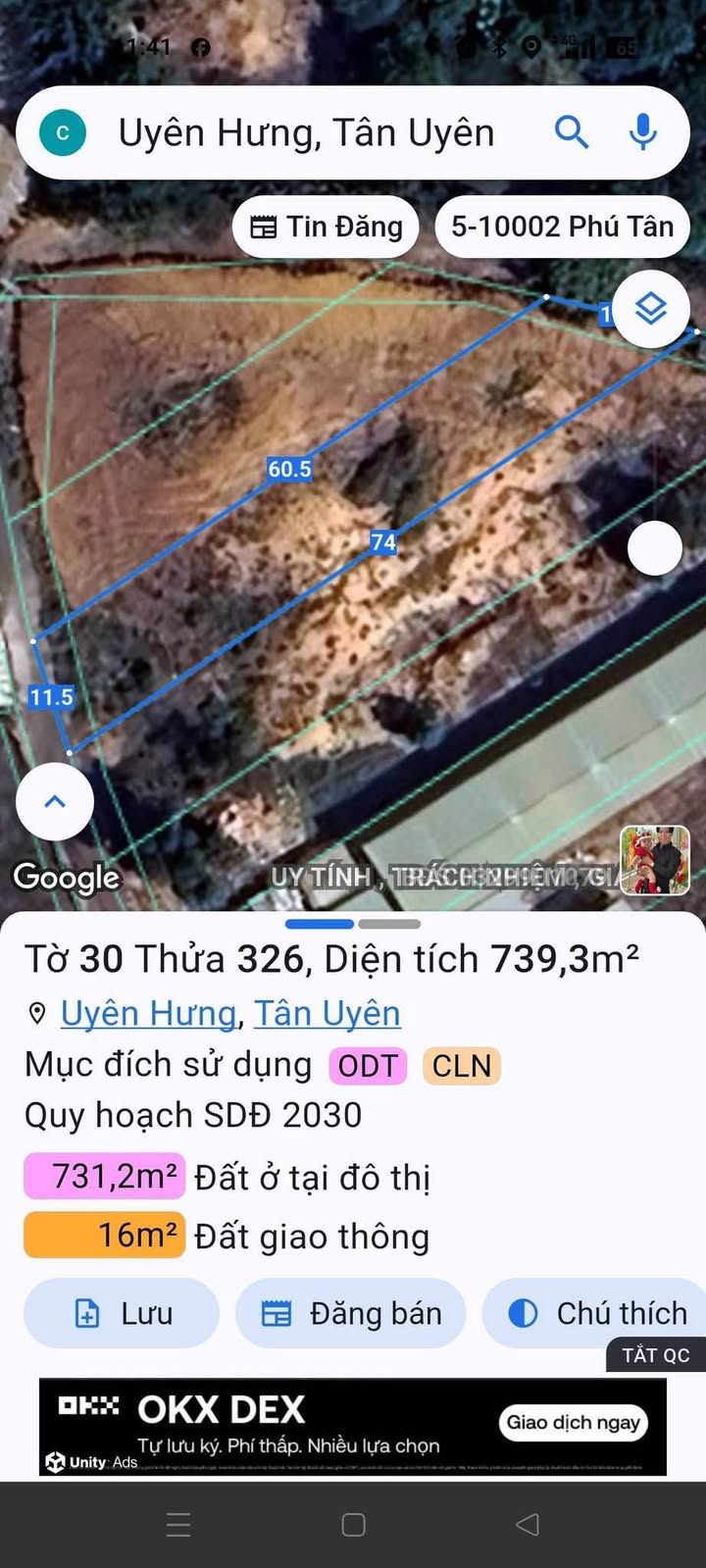 Đất mặt tiền đường Uyên Hưng 37, Tân Uyên 805m² giá 3.5 tỷ - Cơ hội đầu tư hấp dẫn!