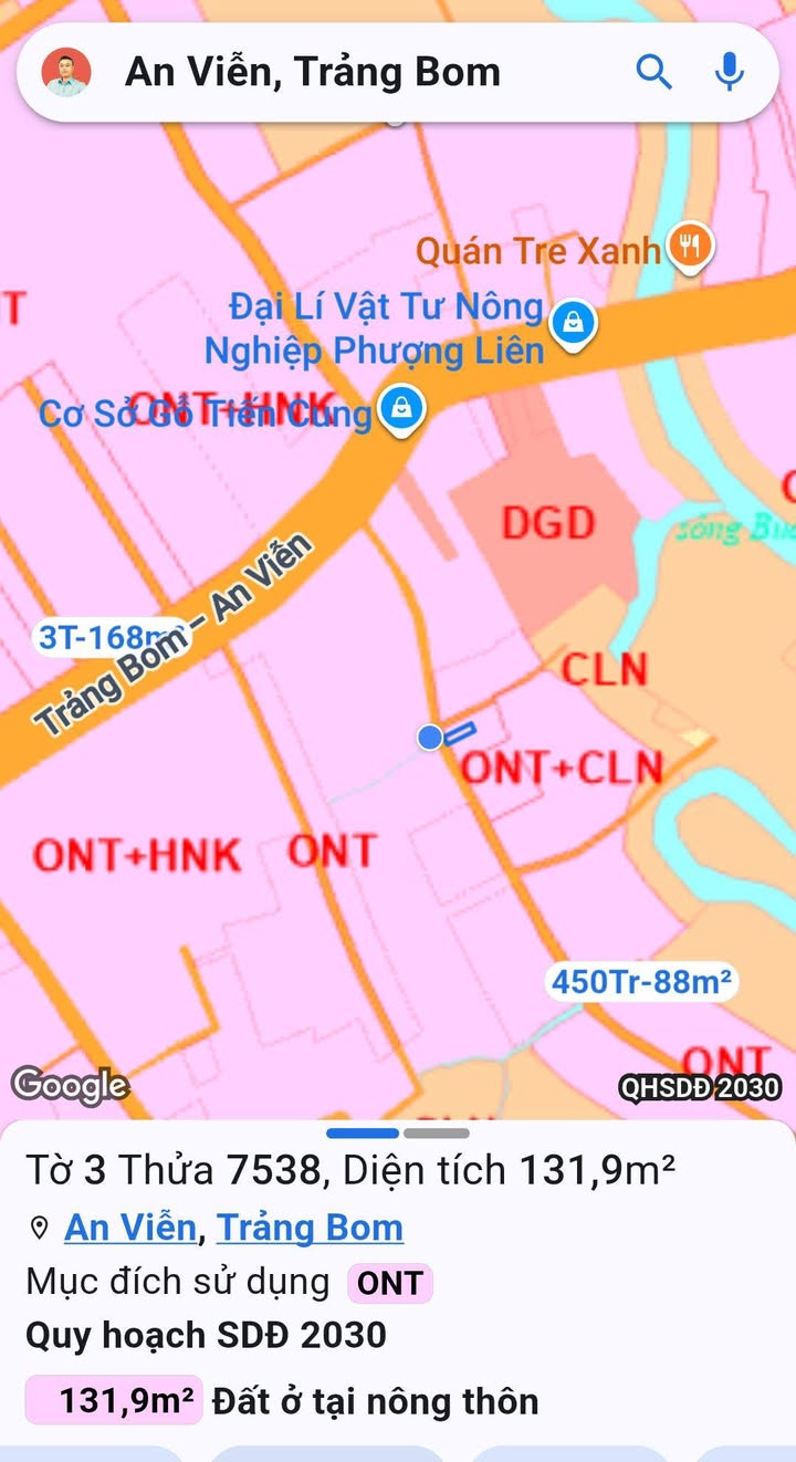 Bán đất nền thổ cư 132m² xã An Viễn Trảng Bom 1.25 tỷ - Sổ hồng chính chủ!