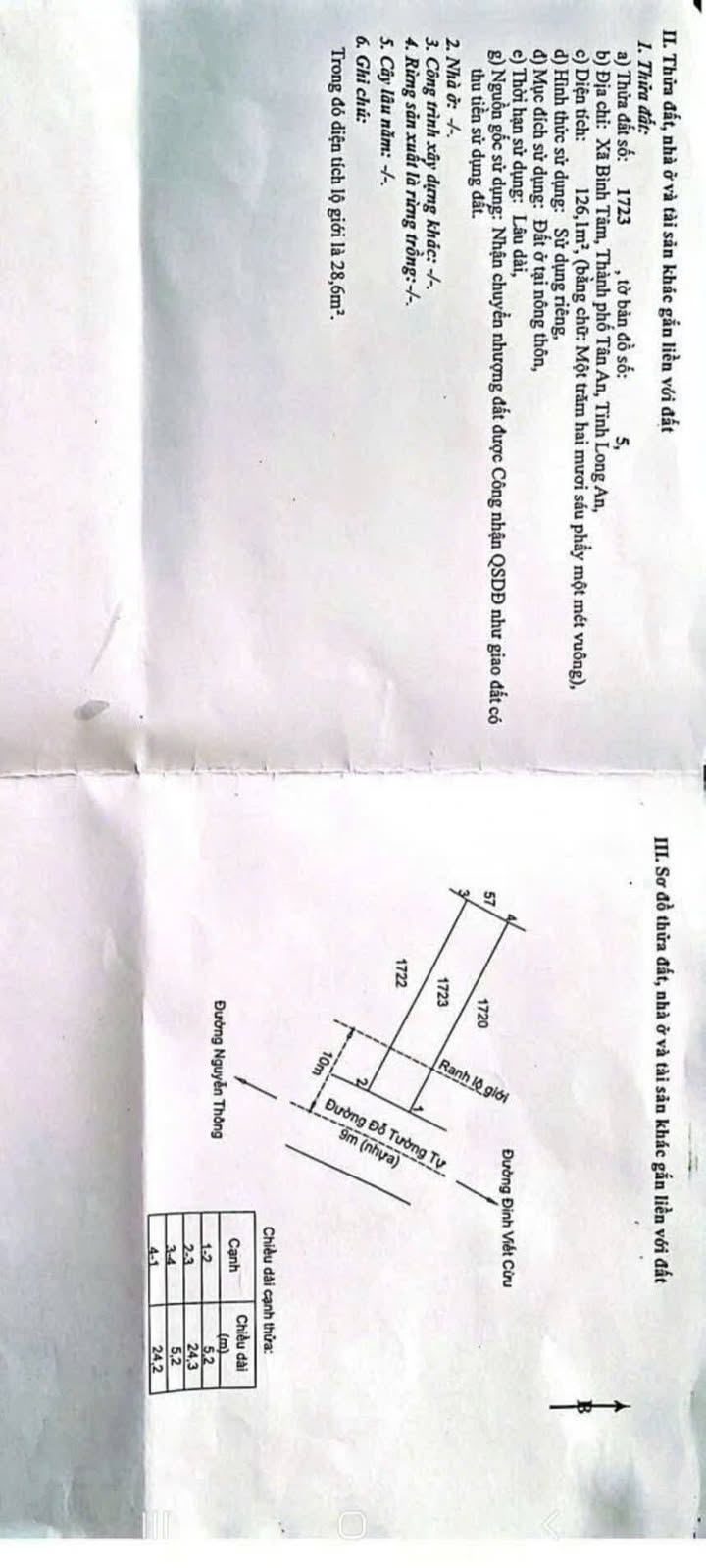 Đất nền mặt tiền đường Đỗ Tường Tự, Bình Tâm, Tân An 124.8m² giá 1.55 tỷ - Sổ hồng riêng, công chứng ngay!