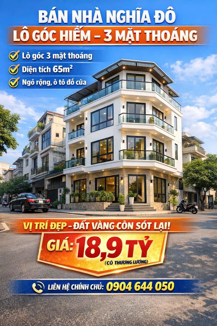 Nhà Nghĩa Đô Cầu Giấy 65m² giá 18.9 tỷ - Lô góc 3 mặt thoáng, ô tô vào gần!