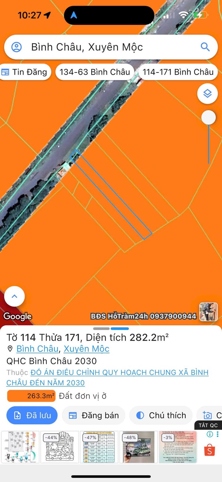 Lô đất Bình Châu, Xuyên Mộc 269.5m² giá 1.8 tỷ - Cơ hội đầu tư hấp dẫn!