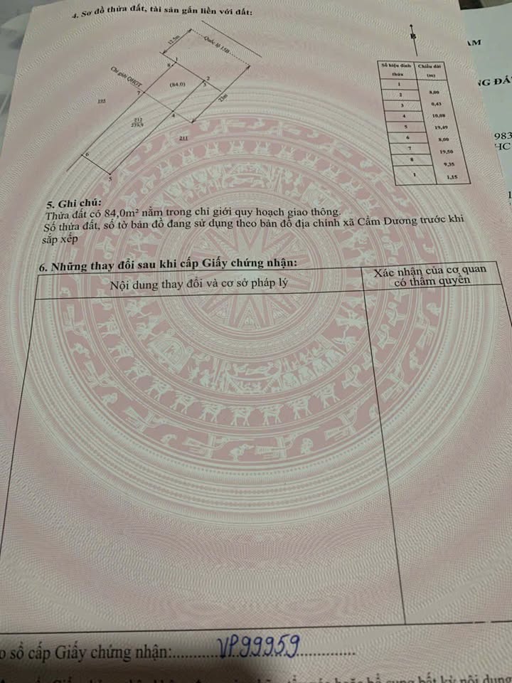 Đất thổ cư Cẩm Dương 212m² giá chỉ 3 tỷ - Đầu tư sinh lời ngay!