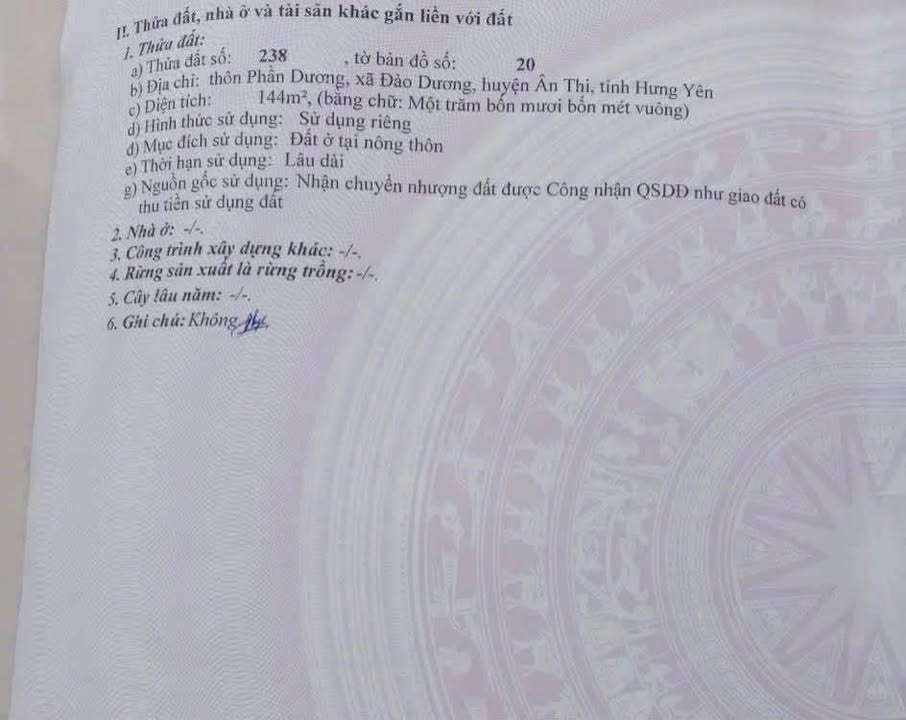 Đất nền Đào Dương, Ân Thi 144m² giá 1 tỷ - Đầu tư lý tưởng!