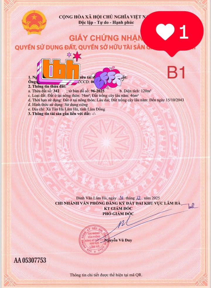 Đất Tân Hà Lâm Hà 138m² giá 335 triệu - Sổ đỏ thổ cư đầy đủ!