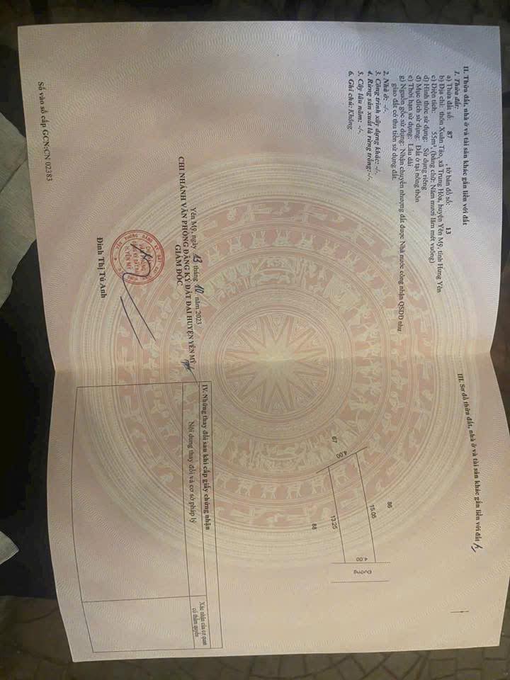 Đất thổ cư 55m² tại Yên Mỹ, Hưng Yên - Cơ hội đầu tư hấp dẫn chỉ 1 tỷ!