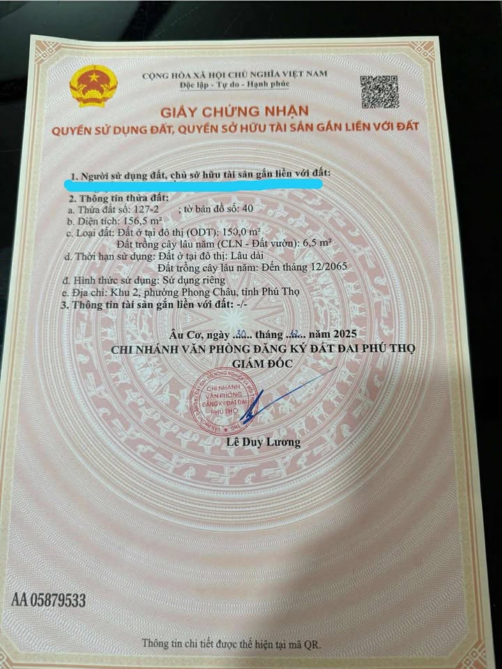 Đất nền khu 2 Phú Hộ 155,6m² giá thỏa thuận - Mặt tiền 6m, ô tô tránh nhau!