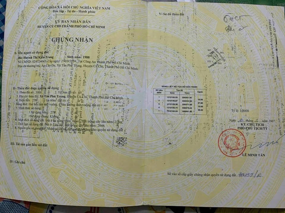 Bán đất Tân Phú Trung, Củ Chi 278m² giá 3.6 tỷ - Đầu tư sinh lời bền vững!