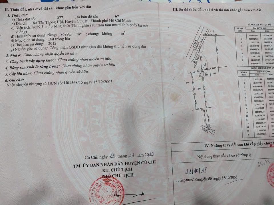 Bán đất vườn Tân Thông Hội, Củ Chi 8689m² giá 20.2 tỷ - Sổ hồng riêng, vị trí đẹp!