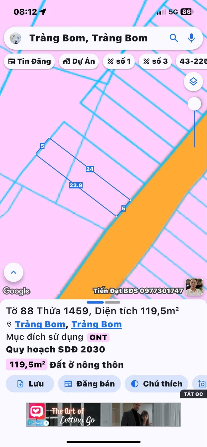 Đất nền Trảng Bom 119,9m² giá 1,25 tỷ - Mặt tiền đường nhựa, kinh doanh thuận lợi!