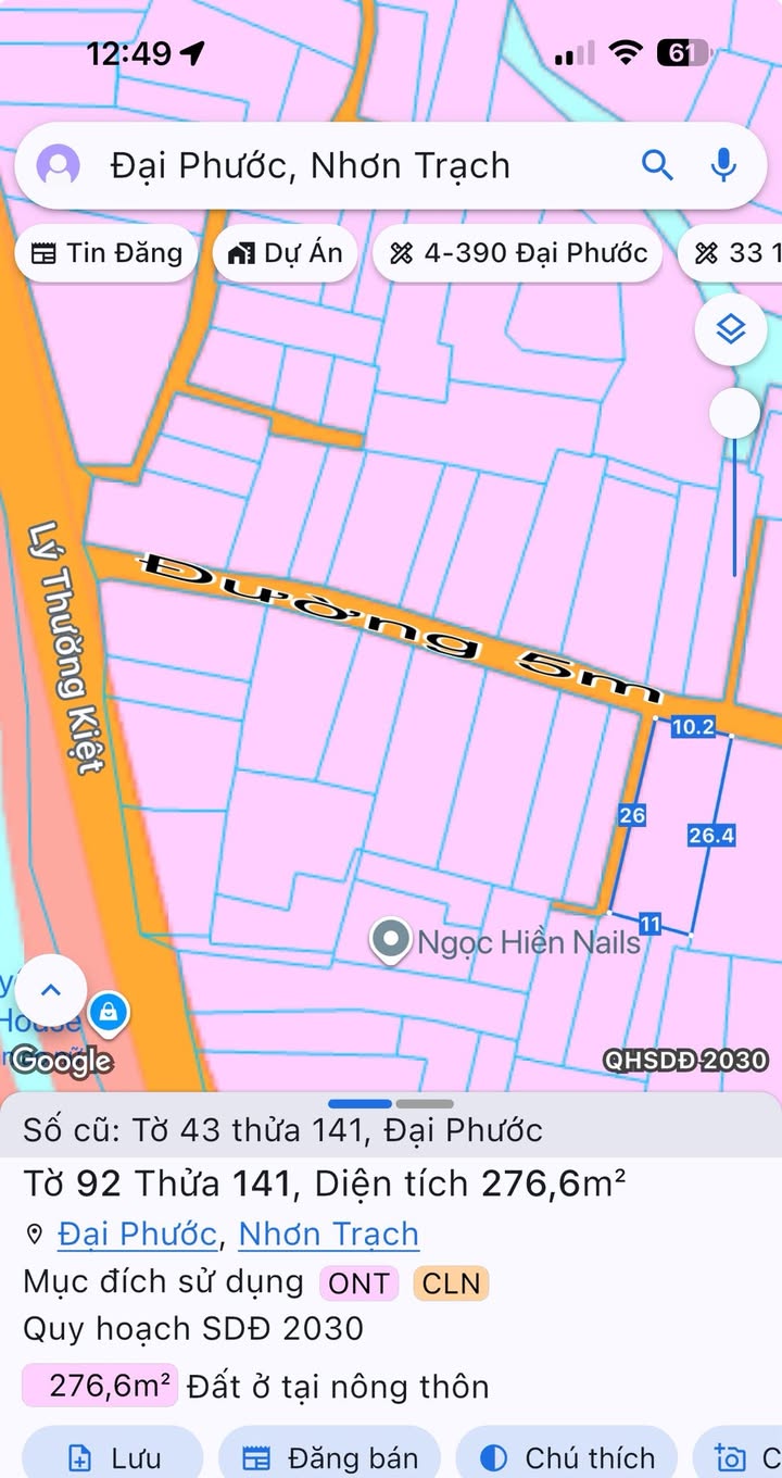 Đất nền xã Đại Phước, Nhơn Trạch 276m² giá 4.968 tỷ - Vị trí đắc địa gần chợ và trường học!