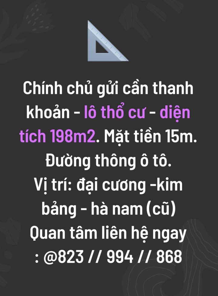 Đất thổ cư Kim Bảng 198m² mặt tiền 15m - Chính chủ cần thanh khoản gấp!