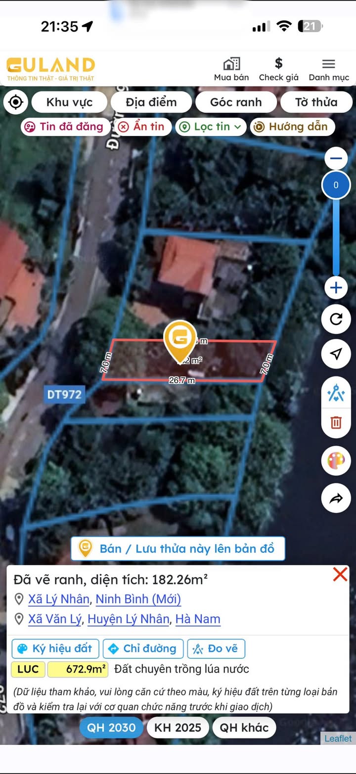 Đất nền kinh doanh mặt đường Tỉnh lộ 972, Văn Lý, Lý Nhân, 182m² - Cơ hội đầu tư sinh lời!