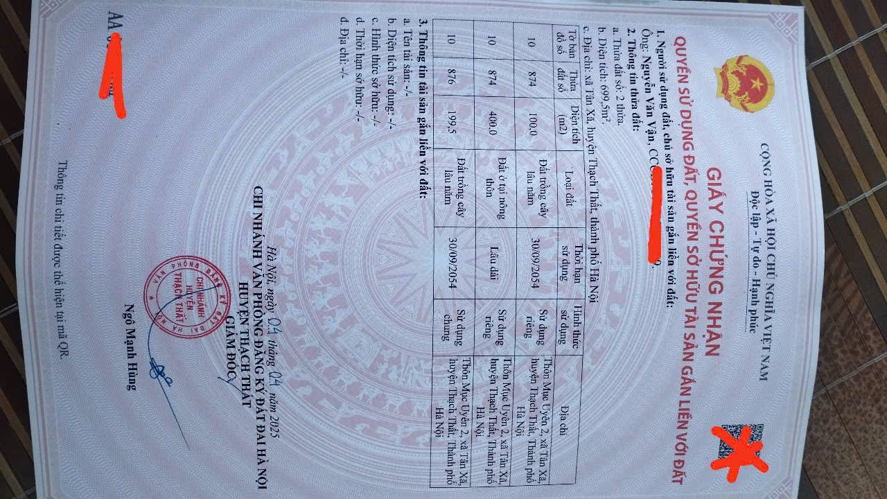 Đất nền Tân Xã Thạch Thất 500m² giá 5 tỷ - Lô góc 2 mặt tiền đầu tư sinh lời!