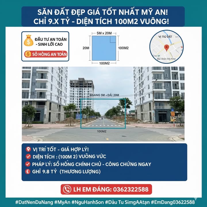 Lô đất Mỹ An 7, quận Ngũ Hành Sơn, 100m² giá 9.8 tỷ - Chính chủ, vị trí đắc địa!