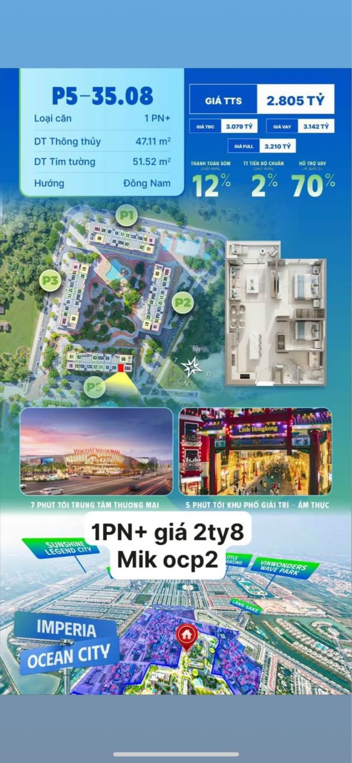 Căn hộ Imperia Ocean Park 2 Nghĩa Trụ 47m² giá 2.8 tỷ - View thoáng, hướng Đông mát mẻ!