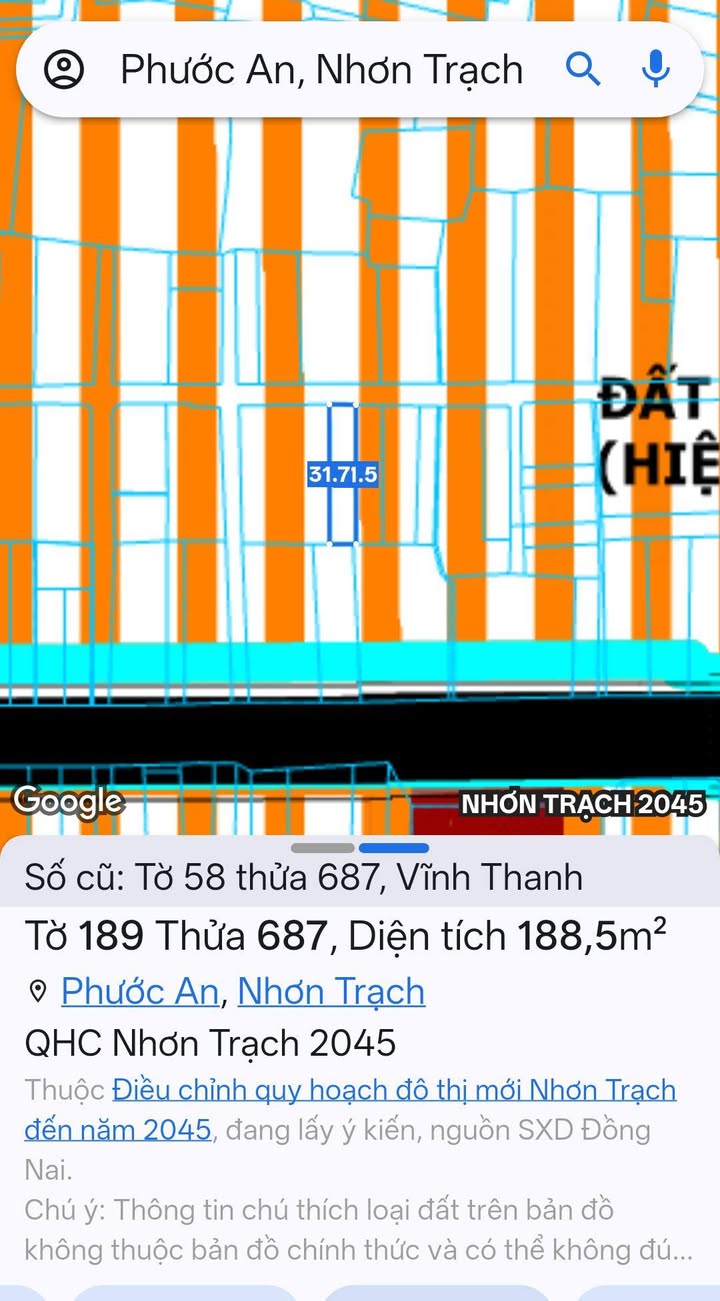 Đất nền Vĩnh Thanh, Nhơn Trạch 188m² giá 2.25 tỷ - Sổ hồng riêng, đường ô tô